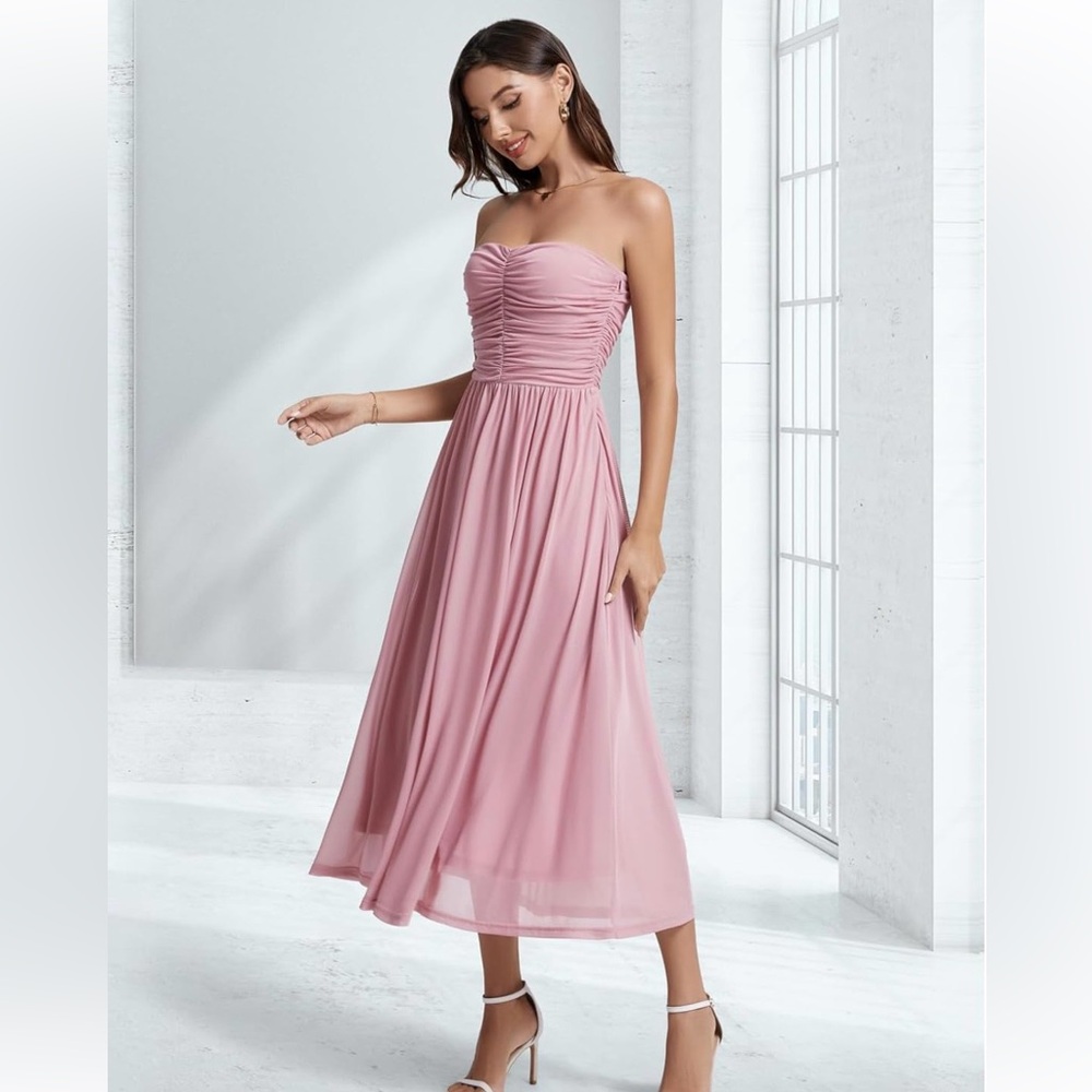 Blush Strapless Dress with mesh material Sz XXL NWT
